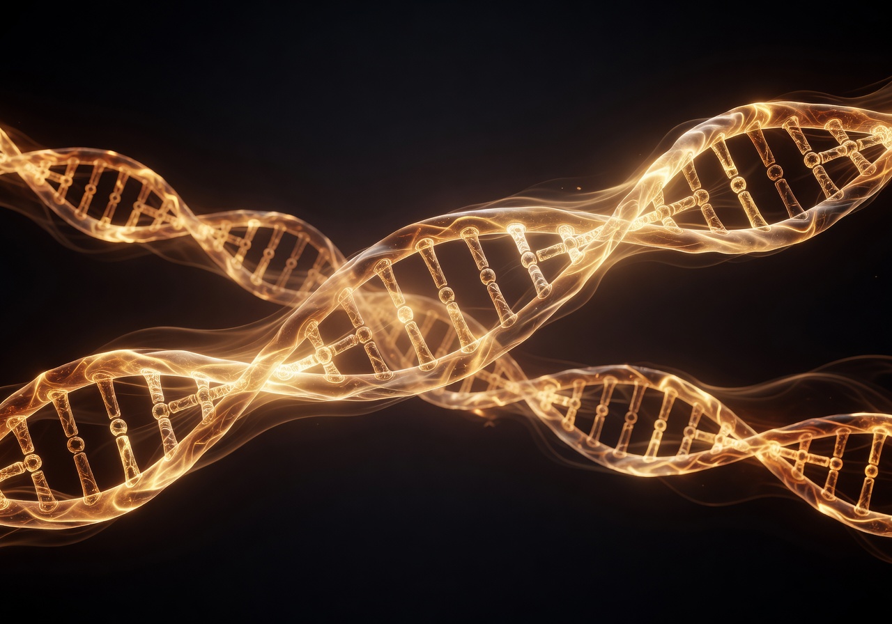 Glowing amber DNA sequence simulation